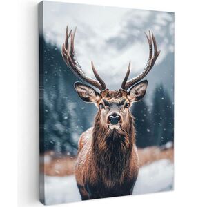MuchoWow OBRAZ NA PLÁTNE Jeleň - Zvieratá - Krajina - Zima - Sneh 60x80 cm vyobraziť