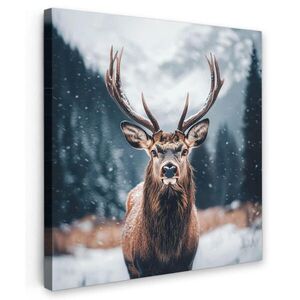 MuchoWow OBRAZ NA PLÁTNE Jeleň - Zvieratá - Krajina - Zima - Sneh 50x50 cm vyobraziť
