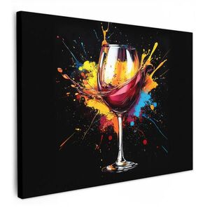 MuchoWow OBRAZ NA PLÁTNE Víno - sklo - graffiti - nápoj - červená - farba 80x60 cm vyobraziť