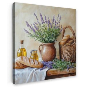 MuchoWow OBRAZ NA PLÁTNE Levanduľa - Chlieb - Zátišie 50x50 cm vyobraziť