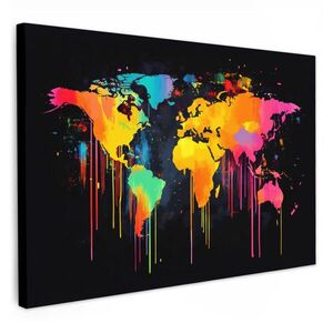 MuchoWow OBRAZ NA PLÁTNE Mapa sveta - Farby - Farebné - Graffiti - Svet 120x80 cm vyobraziť