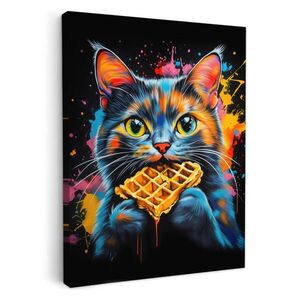 MuchoWow OBRAZ NA PLÁTNE Mačka - graffiti - farebné - vafle - jedlo 30x40 cm vyobraziť