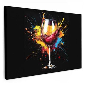 MuchoWow OBRAZ NA PLÁTNE Víno - sklo - graffiti - nápoj - červená - farba 60x40 cm vyobraziť