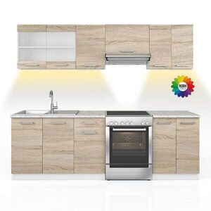 Vicco KUCHYNSKÁ LINKA R-Line, Sonoma/biely, 240 cm s pracovnou doskou s LED pásikom vyobraziť