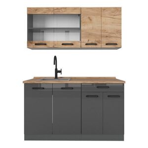 Vicco JEDNOLÔŽKOVÁ KUCHYŇA R-Line Goldkraft dub/antracit 140 cm dvojfarebné skrinky, PD Dub vyobraziť