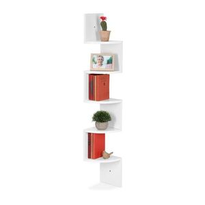 Relaxdays POLICA Biela rohová nástenná MDF 5 políc 122 cm vyobraziť