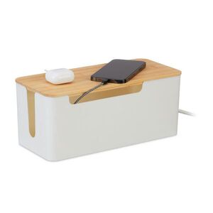 Relaxdays BOX na káble Biela Prírodná bambusové veko 13x31x14 cm vyobraziť