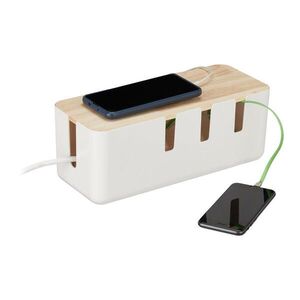 Relaxdays BOX Biela na káble drevené veko vyobraziť