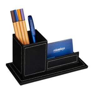 Relaxdays ORGANIZÉR Čierny PU koža na vizitky a perá 10, 5x20x10 cm vyobraziť