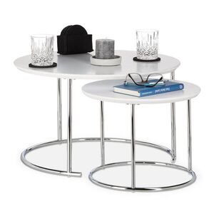Relaxdays STOLÍK Biela Strieborná 2er-Set okrúhly MDF chrómovaný oceľový rám 35/60/60 cm vyobraziť