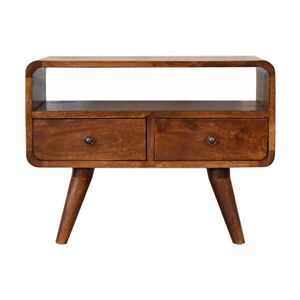 Artisan Furniture TV skrinka z masívneho dreva, 2 zásuvky, 1 otvorená polica, severské nohy, hnedá vyobraziť