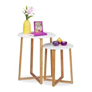 Relaxdays STOLÍKY Biele prírodné 2-ks sada bambus MDF okrúhle 60, 5x50 cm vyobraziť