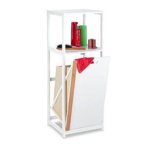 Relaxdays KÚPEĽŇOVÝ REGÁL Biela prírodná MDF bambus s košom na bielizeň 98 cm vyobraziť