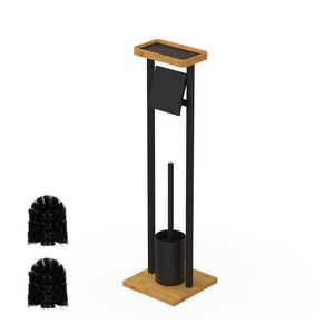 Relaxdays WC-SÚPRAVA Čierna bambus kov voľne stojaca polička 73, 5 cm 2 náhradné hlavice vyobraziť