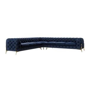 S-Style CHESTERFIELD ROHOVÁ SEDAČKA Lexi v námorníckej modrej farbe so zlatými nohami vyobraziť