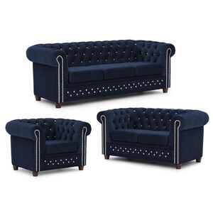 S-Style SEDACIA ZOSTAVA 3+2+1 Chesterfield Cleo Blink námornícka modrá, zamat s kryštálovým prešívaním vyobraziť