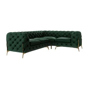 S-Style CHESTERFIELD ROHOVÁ SEDAČKA Lexi vo farbe fľaškovo zelená so zlatými nohami - otoman vpravo vyobraziť