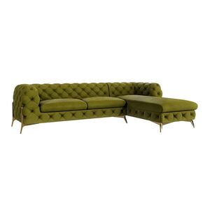 S-Style CHESTERFIELD ROHOVÁ SEDAČKA Lexi v olivovej farbe so zlatými nohami - otoman vpravo vyobraziť