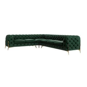 S-Style CHESTERFIELD ROHOVÁ SEDAČKA Lexi vo farbe fľaškovo zelená so zlatými nohami - otoman vľavo vyobraziť