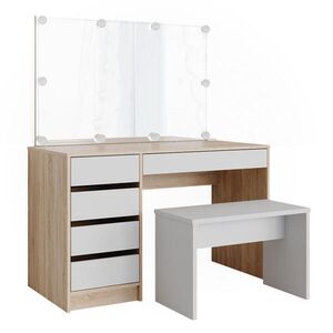 Vicco TOALETNÝ STOLÍK Sherry, biely/Sonoma, 120 cm so zrkadlom, LED svetelnou reťazou a lavicou vyobraziť