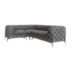 S-Style CHESTERFIELD ROHOVÁ SEDAČKA Lexi v sivej farbe so zlatými nohami - otoman vľavo vyobraziť