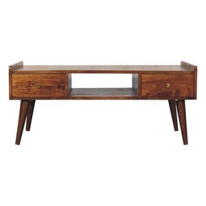 Artisan Furniture TV jednotka z masívneho dreva v gaštanovohnedom odtieni, 2 zásuvky a otvorená priehradka vyobraziť