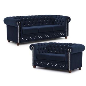 S-Style SEDACIA ZOSTAVA 3+2 Chesterfield Cleo Blink námornícka modrá, zamat s kryštálovým prešívaním vyobraziť