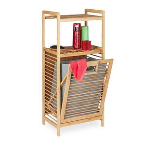 Relaxdays REGÁL prírodná sivá bambus s košom na bielizeň 95x40x30 cm vyobraziť