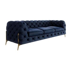 S-Style CHESTERFIELD TROJMIESTNA POHOVKA Lexi v námorníckej modrej farbe so zlatými nohami vyobraziť