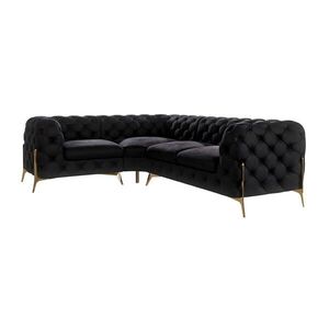 S-Style CHESTERFIELD ROHOVÁ SEDAČKA Lexi z čierneho zamatu so zlatými nohami - otoman vľavo vyobraziť
