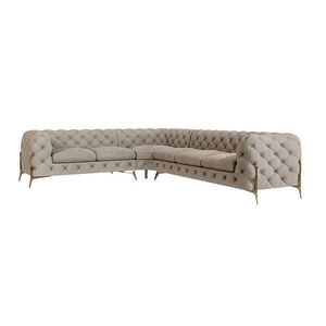 S-Style CHESTERFIELD ROHOVÁ SEDAČKA Lexi v tmavej krémovej farbe so zlatými nohami - otoman vľavo vyobraziť