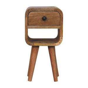 Artisan Furniture EXTRA mini spodne zakrivený nočný stolík v dubovom vzhľade, 1 zásuvka a otvorená priehradka, béžový vyobraziť