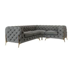 S-Style CHESTERFIELD ROHOVÁ SEDAČKA Lexi v sivej farbe so zlatými nohami - otoman vpravo vyobraziť