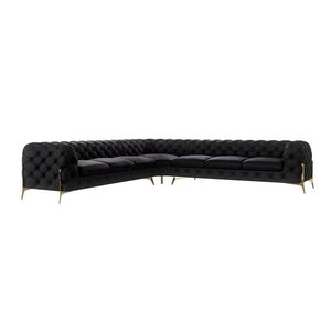 S-Style CHESTERFIELD ROHOVÁ SEDAČKA Lexi v čiernej farbe so zlatými nohami vyobraziť