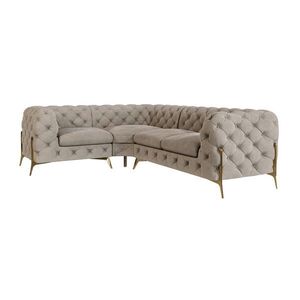 S-Style CHESTERFIELD ROHOVÁ SEDAČKA Lexi v tmavej krémovej farbe so zlatými nohami - otoman vľavo vyobraziť