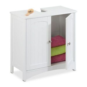 Relaxdays SKRINKA Biela pod umývadlo MDF 2 dvierka 60x60x31 cm vyobraziť