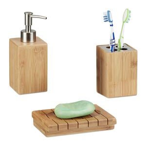 Relaxdays SADA Prírodná bambus 3-dielna-sada vyobraziť