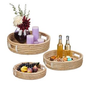 Relaxdays PODNOS Prírodný 3-dielny-set okrúhly z morskej trávy s úchytmi vyobraziť