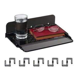 Relaxdays POLIČKA čierna samolepiaca s 5 háčikmi vyobraziť