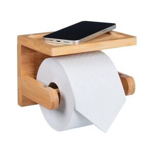 Relaxdays DRŽIAK TOALETNÉHO PAPIERA Prírodná bambus s poličkou vyobraziť