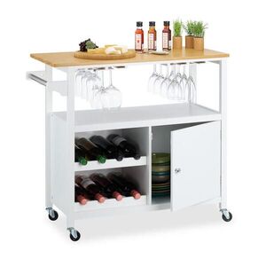 Relaxdays VOZÍK Biela Prírodná bambus s stojanom na víno kolieska 92x40 cm vyobraziť
