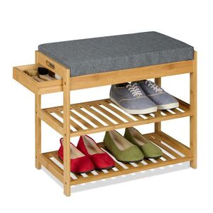 Relaxdays LAVICA Prírodná sivá na topánky bambus so zásuvkou 55x30x49 cm vyobraziť