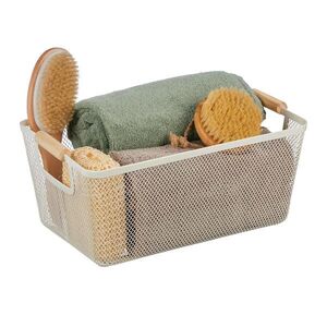 Relaxdays KÔŠ Biely drôtený oceľ drevené rúčky 37 cm vyobraziť