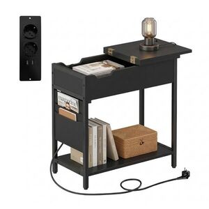 Relaxdays PRÍRUČNÝ STOLÍK Čierny so zásuvkou USB MDF kov 60x60x31, 5 cm vyobraziť