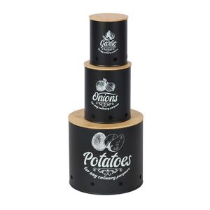Relaxdays DÓZA Čierna 3-dielny-set bambusové veko vyobraziť