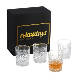 Relaxdays POHÁRE Transparentné 4-dielna-sada na whisky sklo reliéfny vzor 300 ml darčeková krabica vyobraziť