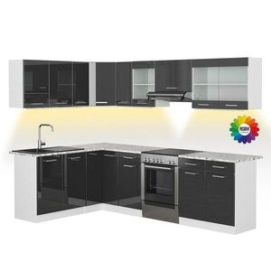 Vicco ROHOVÁ KUCHYŇA R-Line, Antracit vysoký lesk/biely, 267 x 167 cm s pracovnou doskou s LED pásikom vyobraziť
