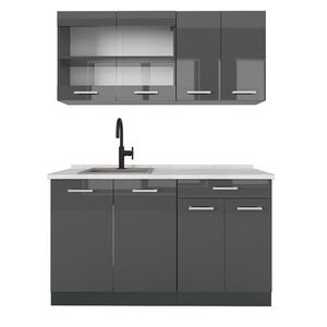 Vicco JEDNOLÔŽKOVÁ KUCHYŇA R-Line Antracit vysoký lesk 140 cm , AP Marble vyobraziť