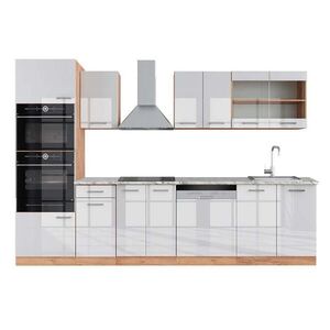 Vicco KUCHYNSKÝ KÚT R-Line Biely vysoký lesk/dub Goldkraft 300 cm s vysokou skriňou, AP mramor vyobraziť