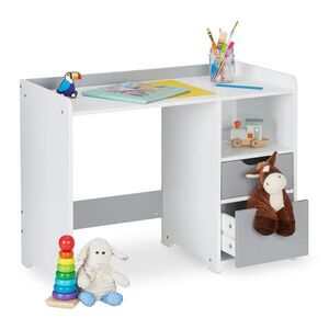 Relaxdays STÔL Písací Biela Sivá detský 2 zásuvky MDF vyobraziť